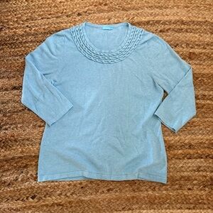 J. McLaughlin Medium Light Blue Cotton Blend 3/4 Sleeve Lightweight Sweater